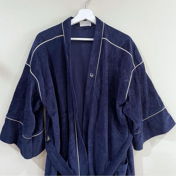 Christian Dior Monsieur Navy Robe One Size Kimono Style Loungewear Vintage - Picture 4 of 8